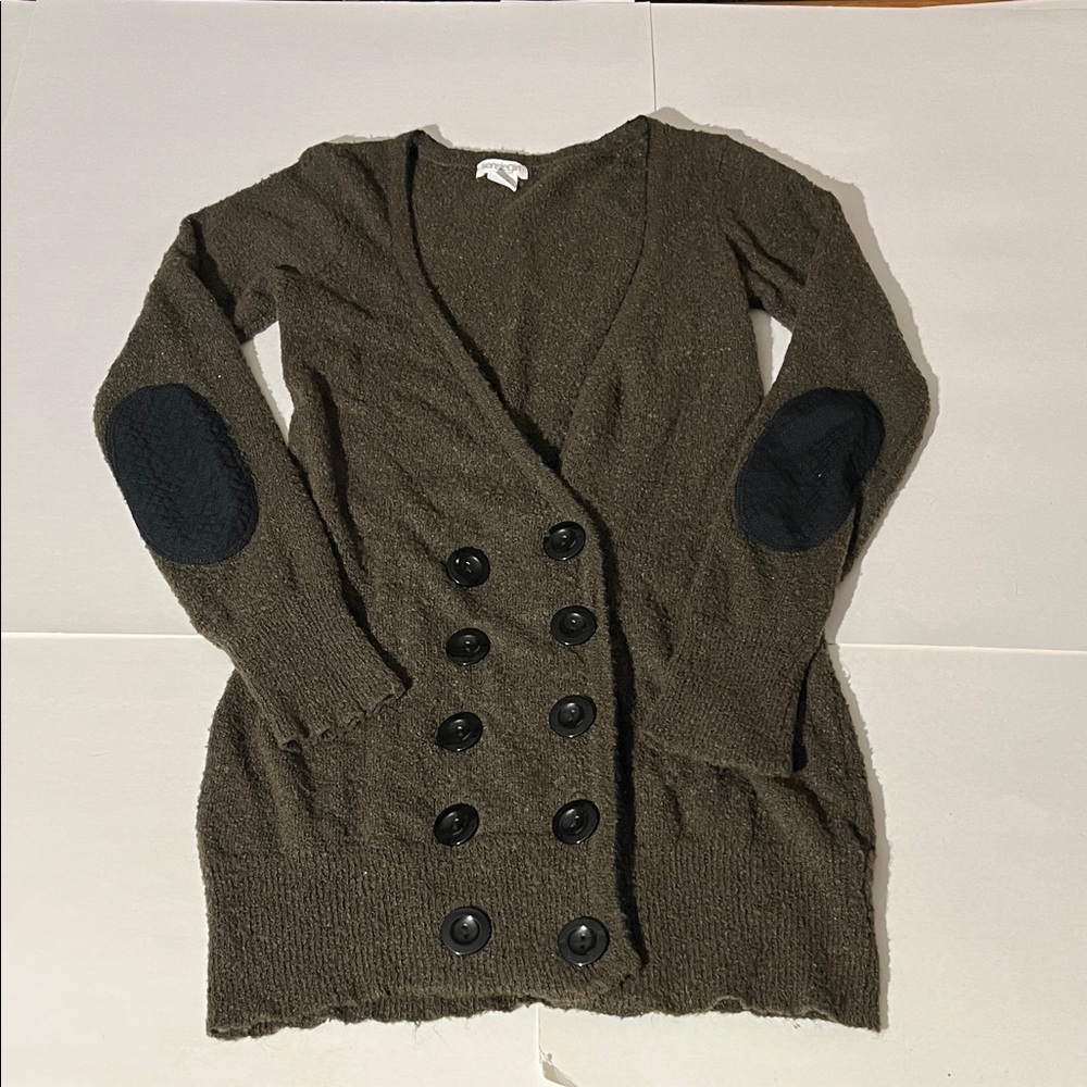 Kensie Girl Brown Black Chunky Button Cardigan Sweater Long Length Small Wool